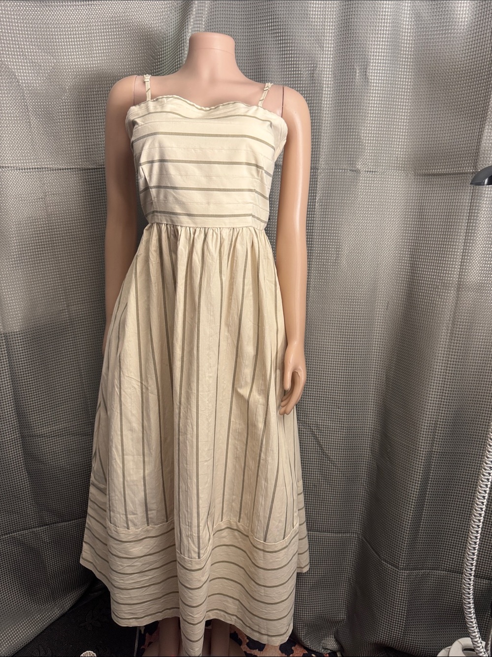Cream Striped Maxi Sundress with Spaghetti Straps